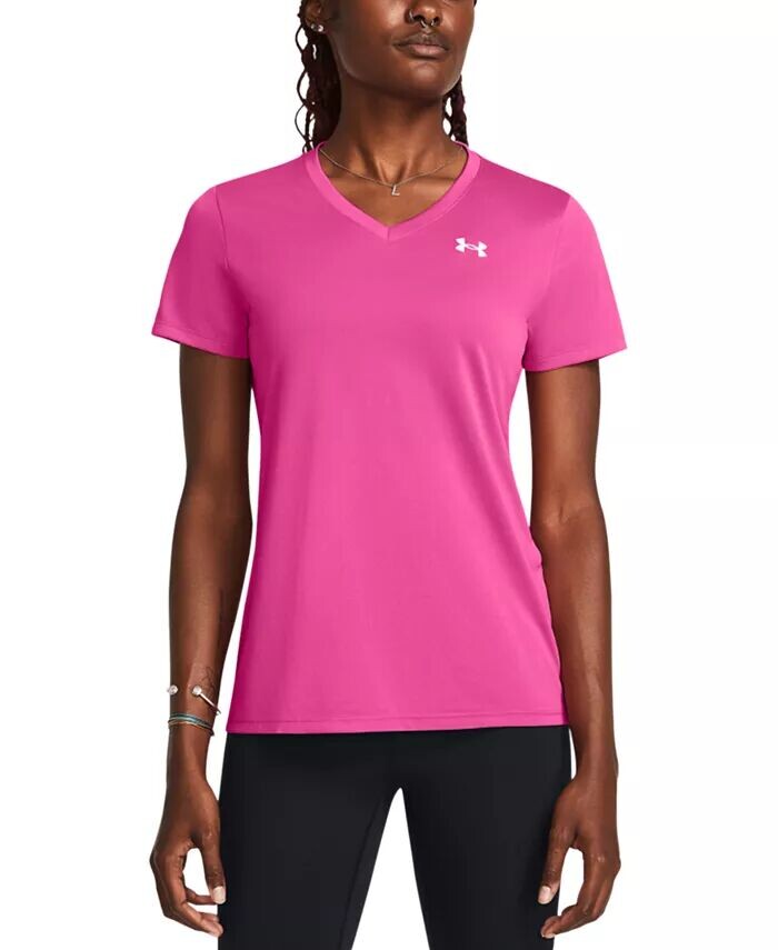 Женский топ с короткими рукавами и V-образным вырезом из технического материала Under Armour, розовый
Женский топ с короткими рукавами и V-образным вырезом из технического материала Under Armour, розовый