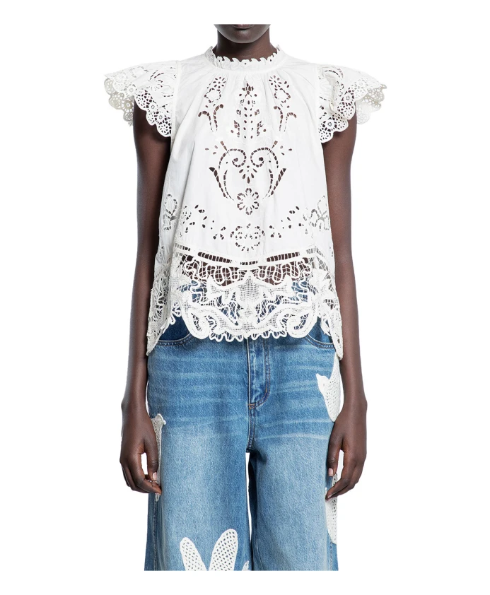 Кружевной топ с воланами на рукавах и декоративными деталями. Sea Ny, белый
Кружевной топ с воланами на рукавах и декоративными деталями. Sea Ny, белый