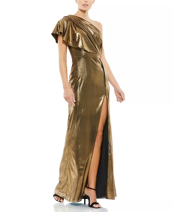 Вечернее платье с оборками на одном плече, выполненное из металлизированной ткани. Mac Duggal, золотой
Вечернее платье с оборками на одном плече, выполненное из металлизированной ткани. Mac Duggal, золотой