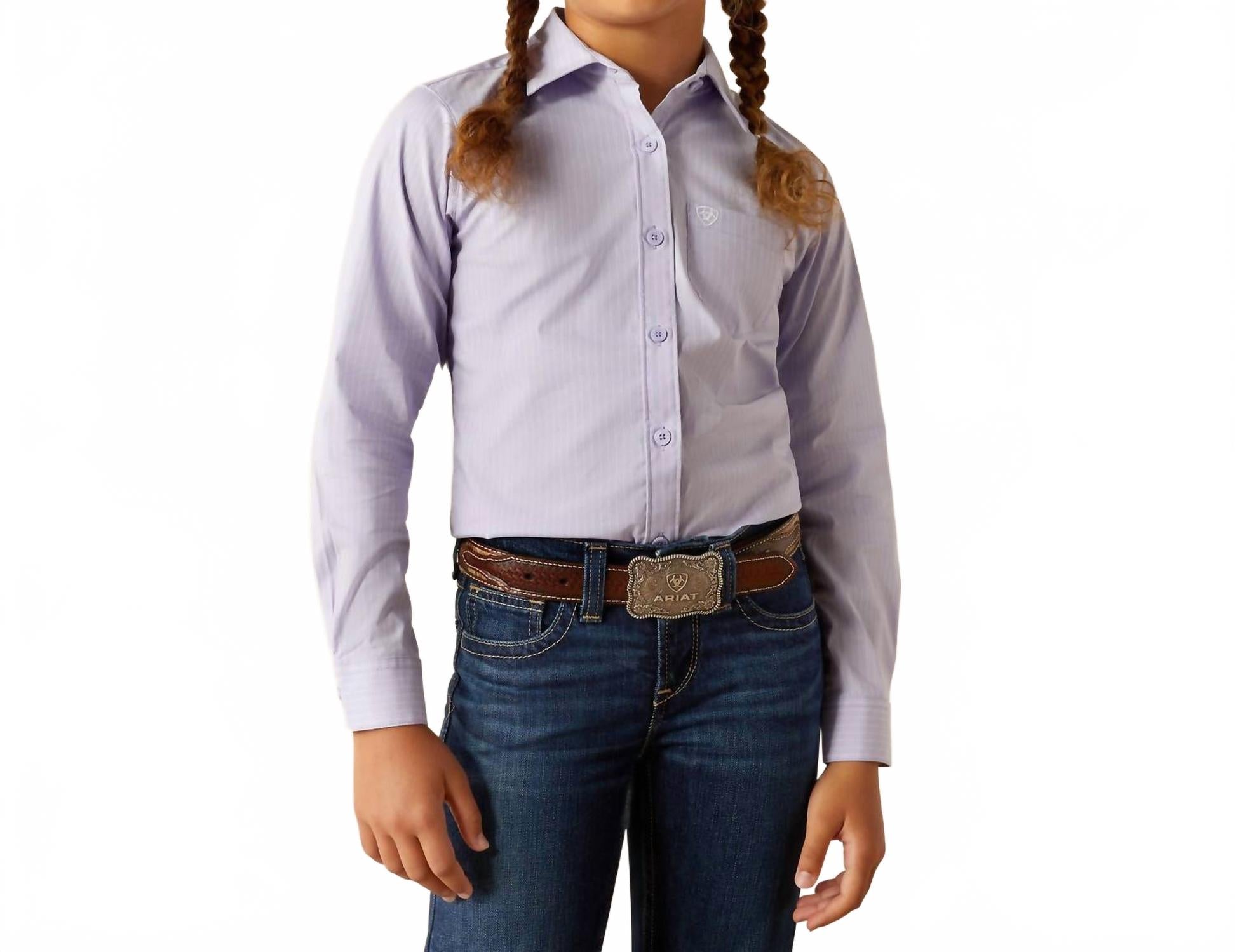 Девчачья рубашка с длинным рукавом на пуговицах Кирби в милой лавандовой полоске ARIAT
Девчачья рубашка с длинным рукавом на пуговицах Кирби в милой лавандовой полоске ARIAT