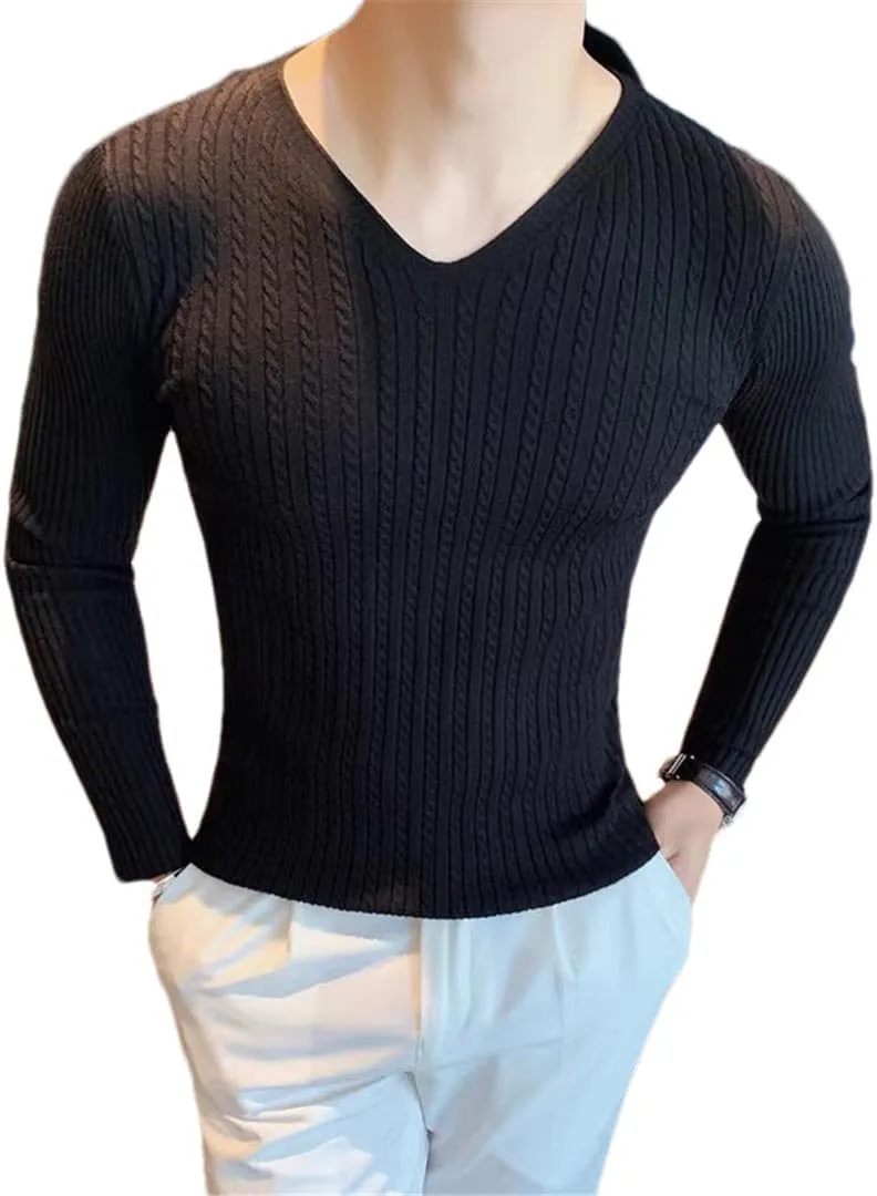 Мужской вязаный свитер с V-образным вырезом, длинный рукав, однотонный
Мужской вязаный свитер с V-образным вырезом, длинный рукав, однотонный