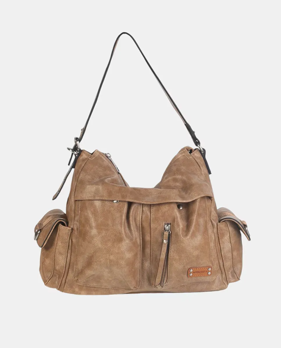 Сумка через плечо из полиуретана с одной ручкой и отделкой с эффектом потертости Volum, коричневый 
Сумка через плечо из полиуретана с одной ручкой и отделкой с эффектом потертости Volum, коричневый