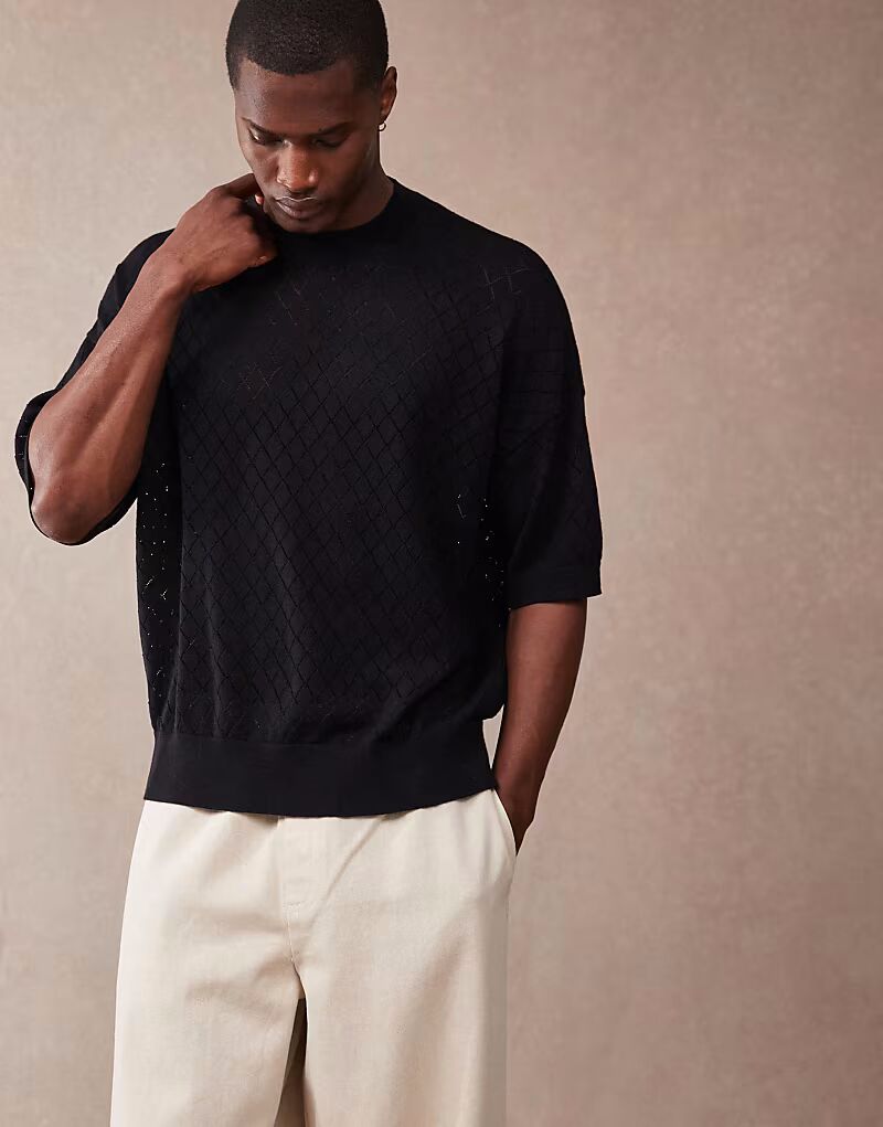 Футболка свободного кроя ASOS DESIGN с ажурным узором и узором ромб черного цвета, Черный, Футболка свободного кроя ASOS DESIGN с ажурным узором и узором ромб черного цвета
Футболка свободного кроя ASOS DESIGN с ажурным узором и узором ромб черного цвета, Черный, Футболка свободного кроя ASOS DESIGN с ажурным узором и узором ромб черного цвета