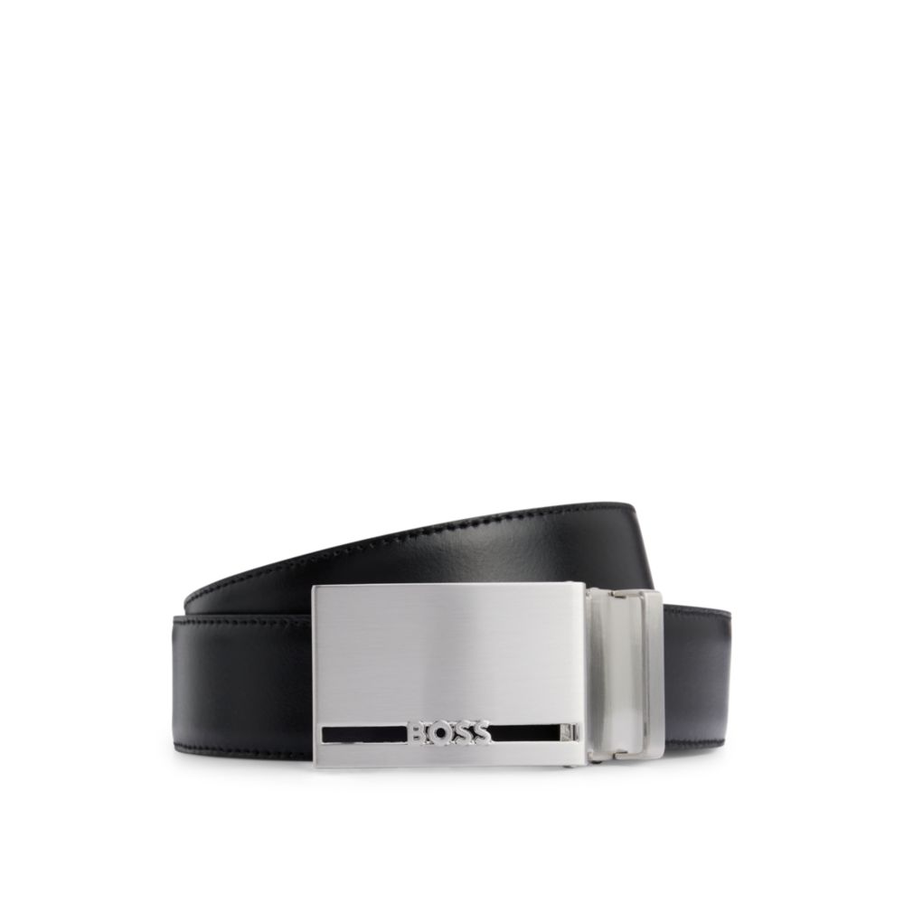 Двусторонний ремень из итальянской кожи с фирменной застежкой BOSS, черный
Двусторонний ремень из итальянской кожи с фирменной застежкой BOSS, черный