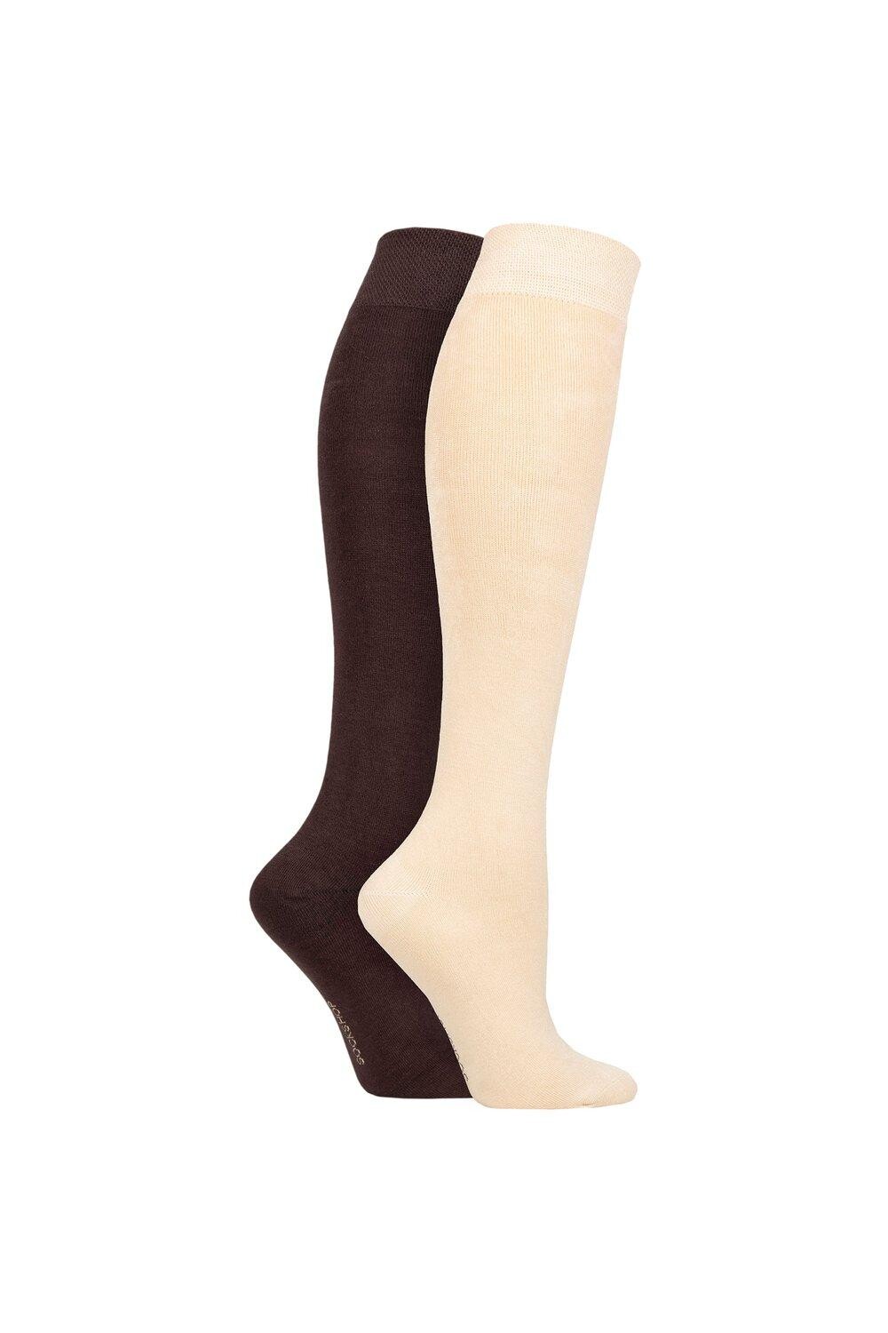 2 пары однотонных бамбуковых носков до колена с узором и гладкими швами на мыске SOCKSHOP, коричневый 
2 пары однотонных бамбуковых носков до колена с узором и гладкими швами на мыске SOCKSHOP, коричневый