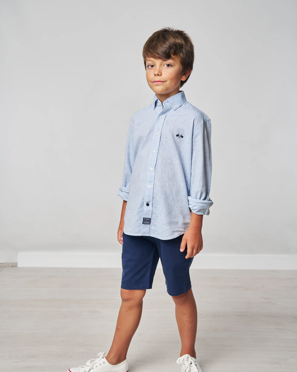 Детская льняная рубашка с контрастными деталями и длинным рукавом Spagnolo, светло-голубой
Детская льняная рубашка с контрастными деталями и длинным рукавом Spagnolo, светло-голубой