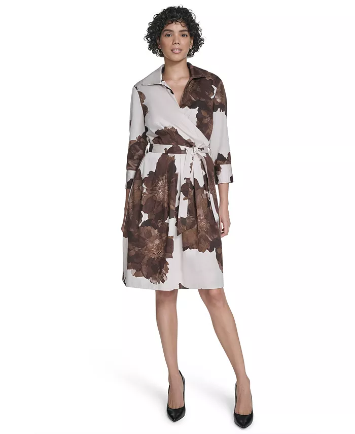 Женское платье-рубашка с V-образным вырезом Calvin Klein, мультиколор 
Женское платье-рубашка с V-образным вырезом Calvin Klein, мультиколор