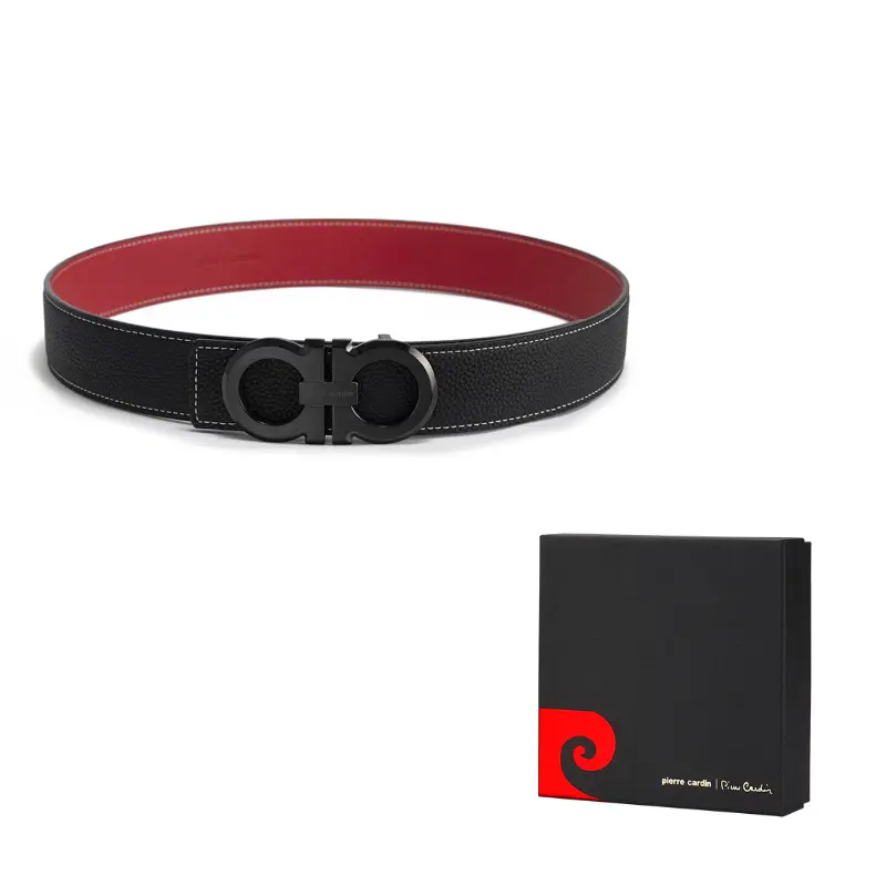 PIERRE CARDIN Ремень из натуральной кожи с двойной пряжкой мужской черный, Black 
PIERRE CARDIN Ремень из натуральной кожи с двойной пряжкой мужской черный, Black