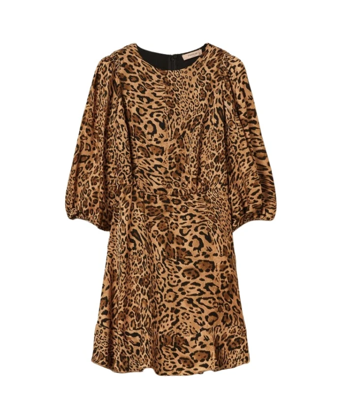 Короткое вискозное платье с животным принтом Twinset, коричневый
Короткое вискозное платье с животным принтом Twinset, коричневый
