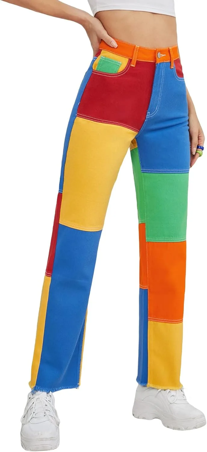 WDIRARA Женские джинсы с цветными блоками и рваным краем
WDIRARA Женские джинсы с цветными блоками и рваным краем