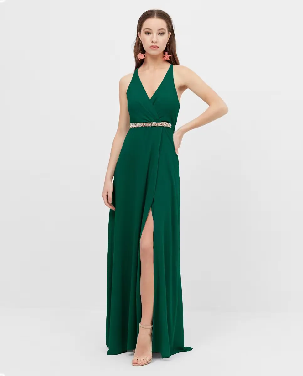 Длинное платье с V-образным вырезом и боковым разрезом Veneno en la piel, зеленый
Длинное платье с V-образным вырезом и боковым разрезом Veneno en la piel, зеленый