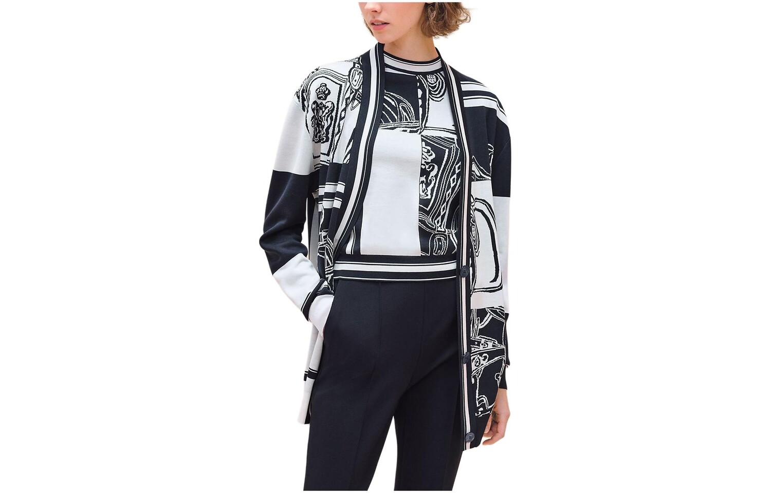 Кардиган женский Hermes с принтом, черный / белый
Кардиган женский Hermes с принтом, черный / белый