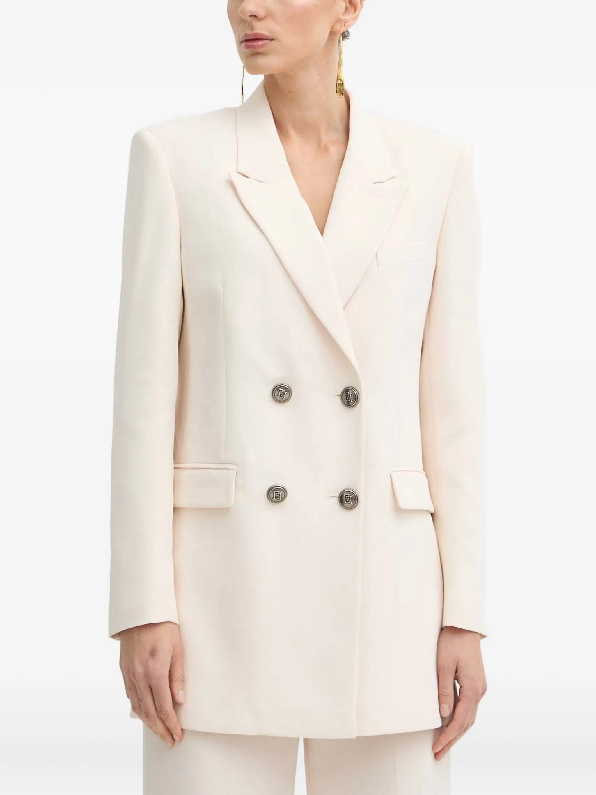 Двубортный креповый пиджак Elisabetta Franchi, бежевый
Двубортный креповый пиджак Elisabetta Franchi, бежевый