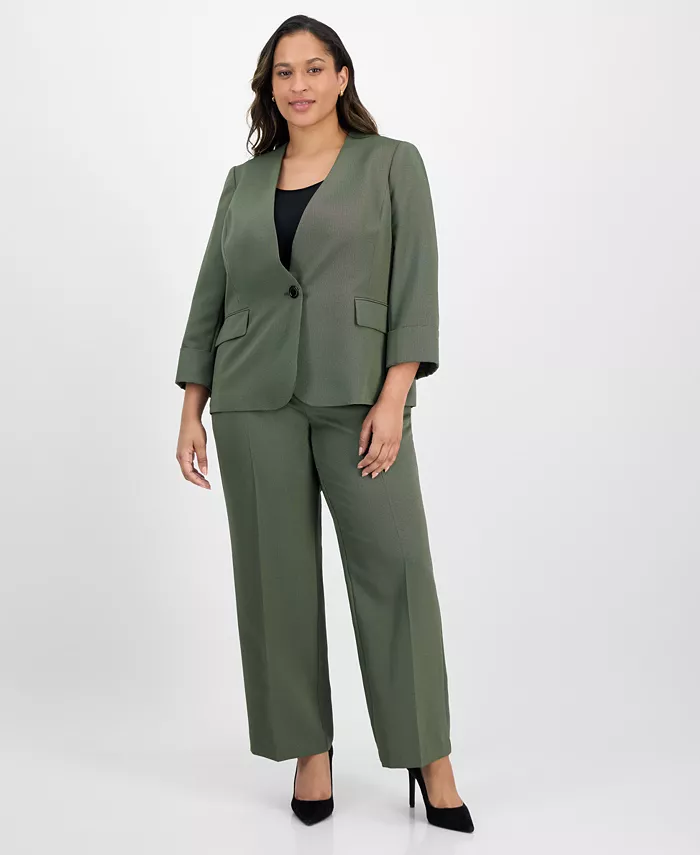 Брючный костюм больших размеров без воротника с широкими штанинами Le Suit, зеленый
Брючный костюм больших размеров без воротника с широкими штанинами Le Suit, зеленый