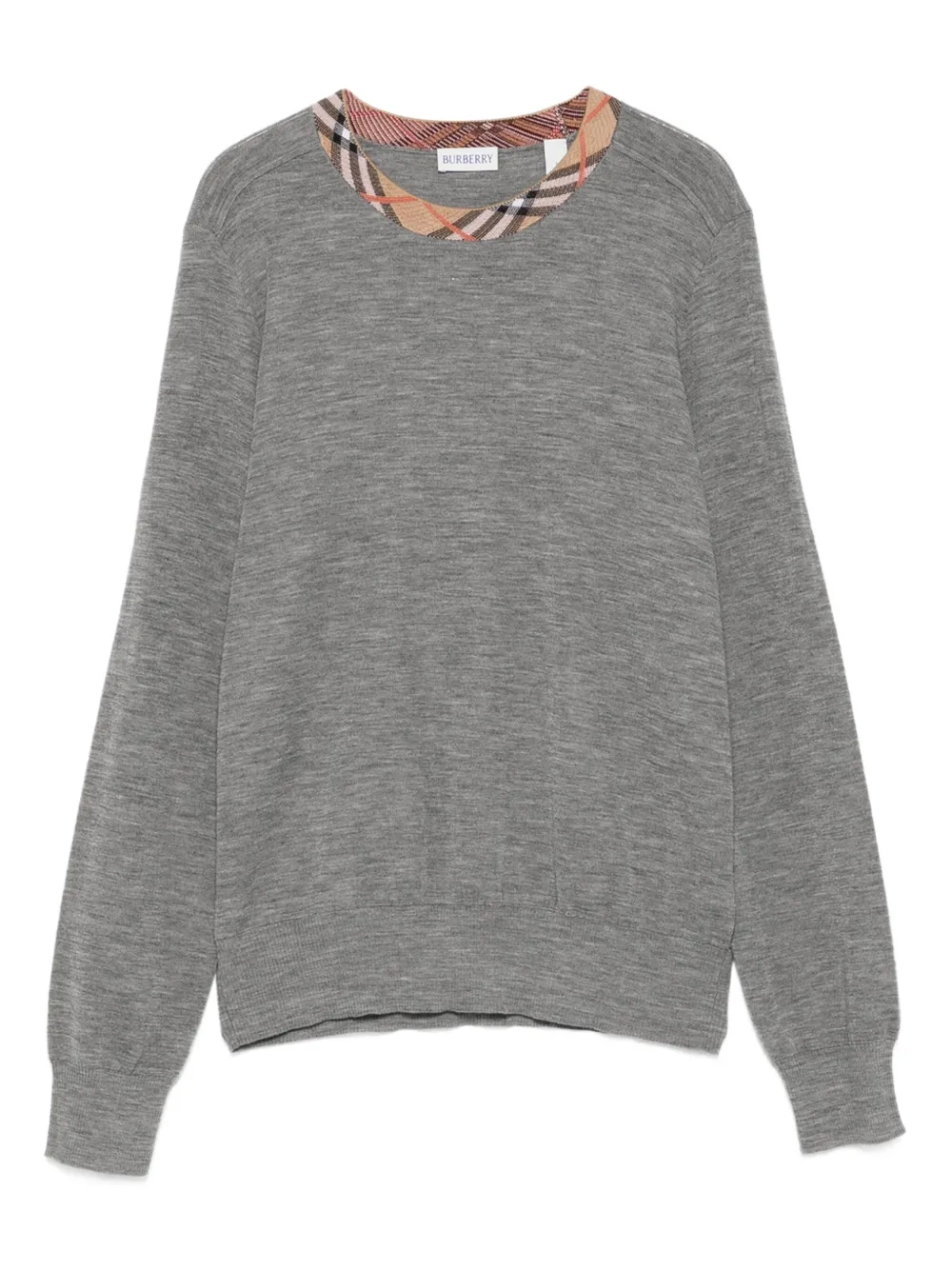 Шерстяной свитер с отделкой в клетку BURBERRY, серый
Шерстяной свитер с отделкой в клетку BURBERRY, серый