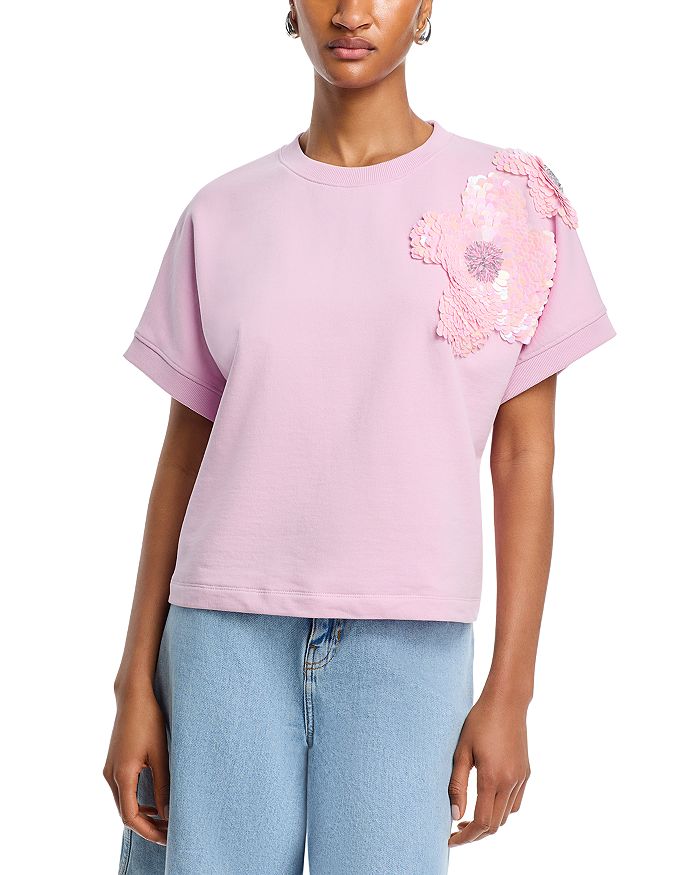 Свитшот с коротким рукавом и аппликацией из пайеток Essentiel Antwerp, розовый
Свитшот с коротким рукавом и аппликацией из пайеток Essentiel Antwerp, розовый