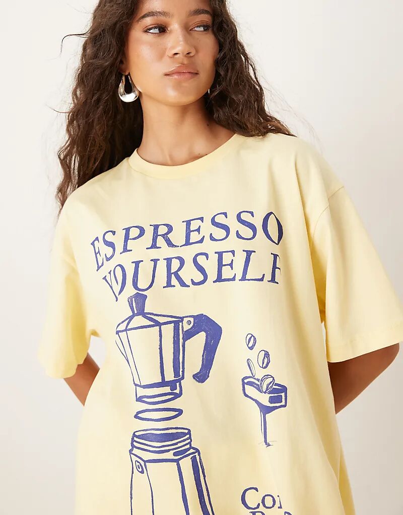 Футболка ASOS DESIGN свободного кроя с принтом кофе эспрессо желтого цвета
Футболка ASOS DESIGN свободного кроя с принтом кофе эспрессо желтого цвета