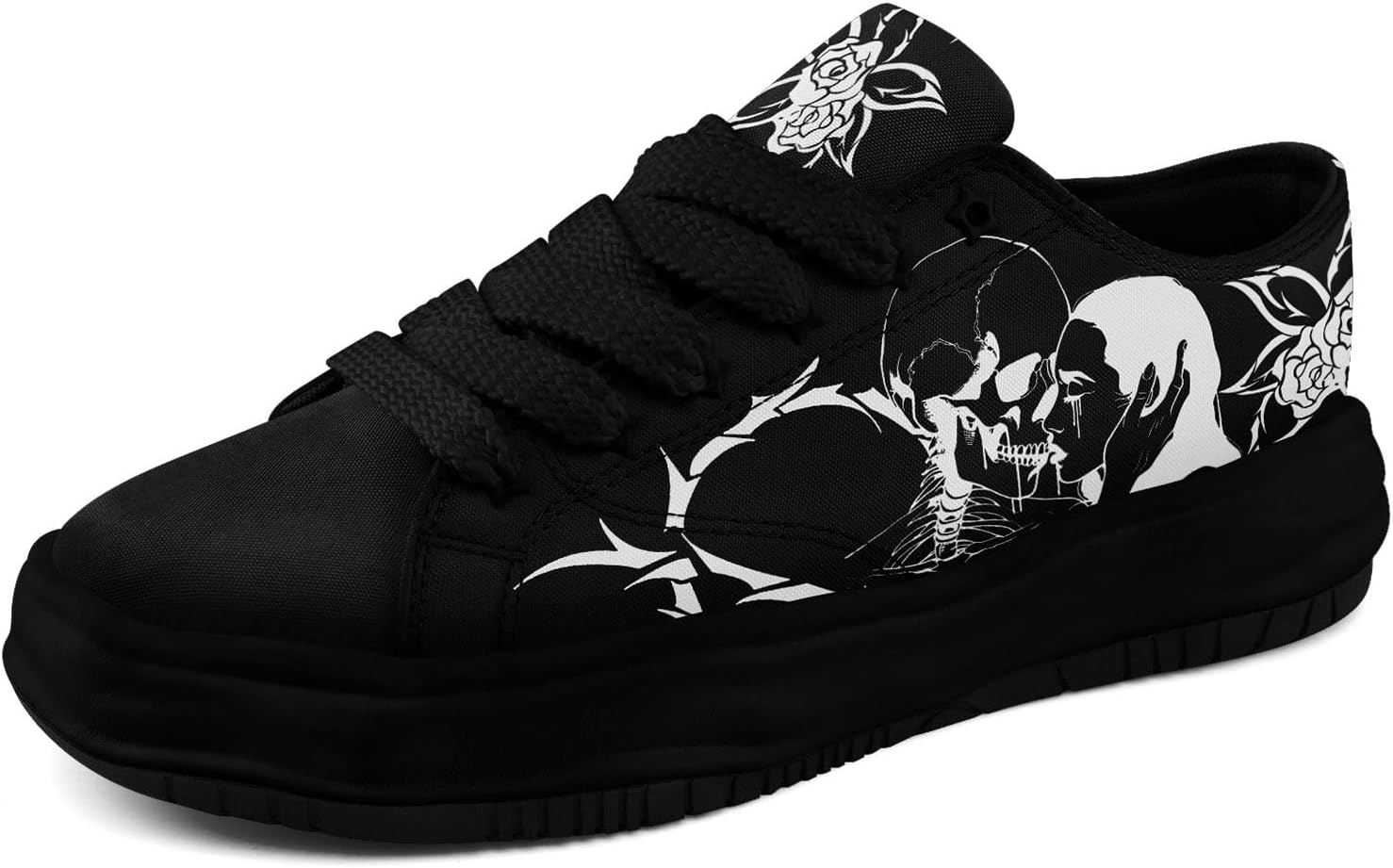 Кеды с готическим принтом черепа для мужчин и женщин - низкие кеды из ткани с резиновой подошвой EVA, панк-стритвир мода Awsole, белый/черный
Кеды с готическим принтом черепа для мужчин и женщин - низкие кеды из ткани с резиновой подошвой EVA, панк-стритвир мода Awsole, белый/черный