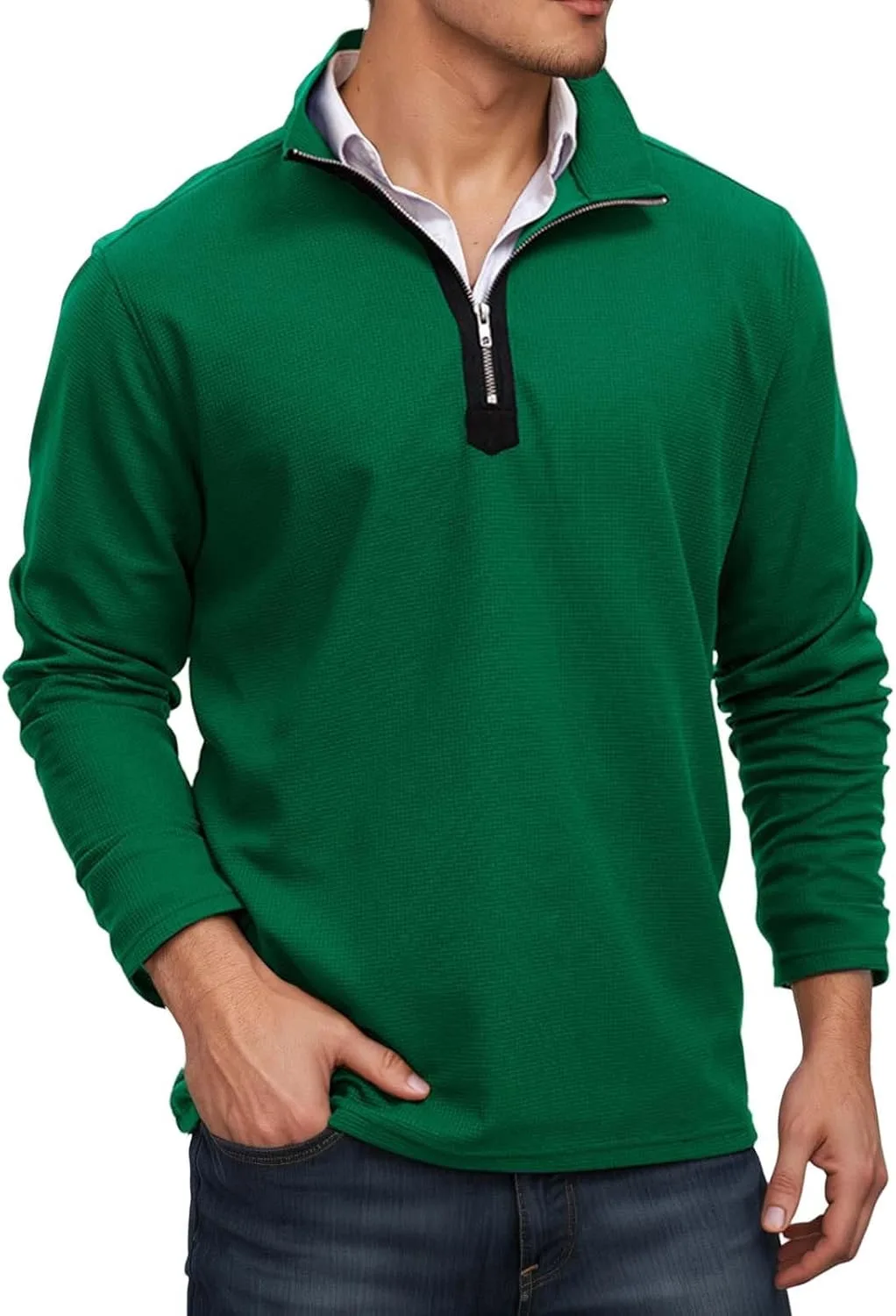 Мужской зимний вязаный свитер с четвертью молнии
Мужской зимний вязаный свитер с четвертью молнии