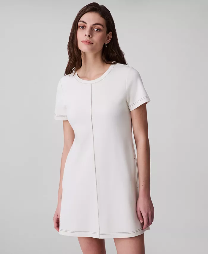 Женское платье-трапеция с коротким рукавом Calvin Klein, белый 
Женское платье-трапеция с коротким рукавом Calvin Klein, белый