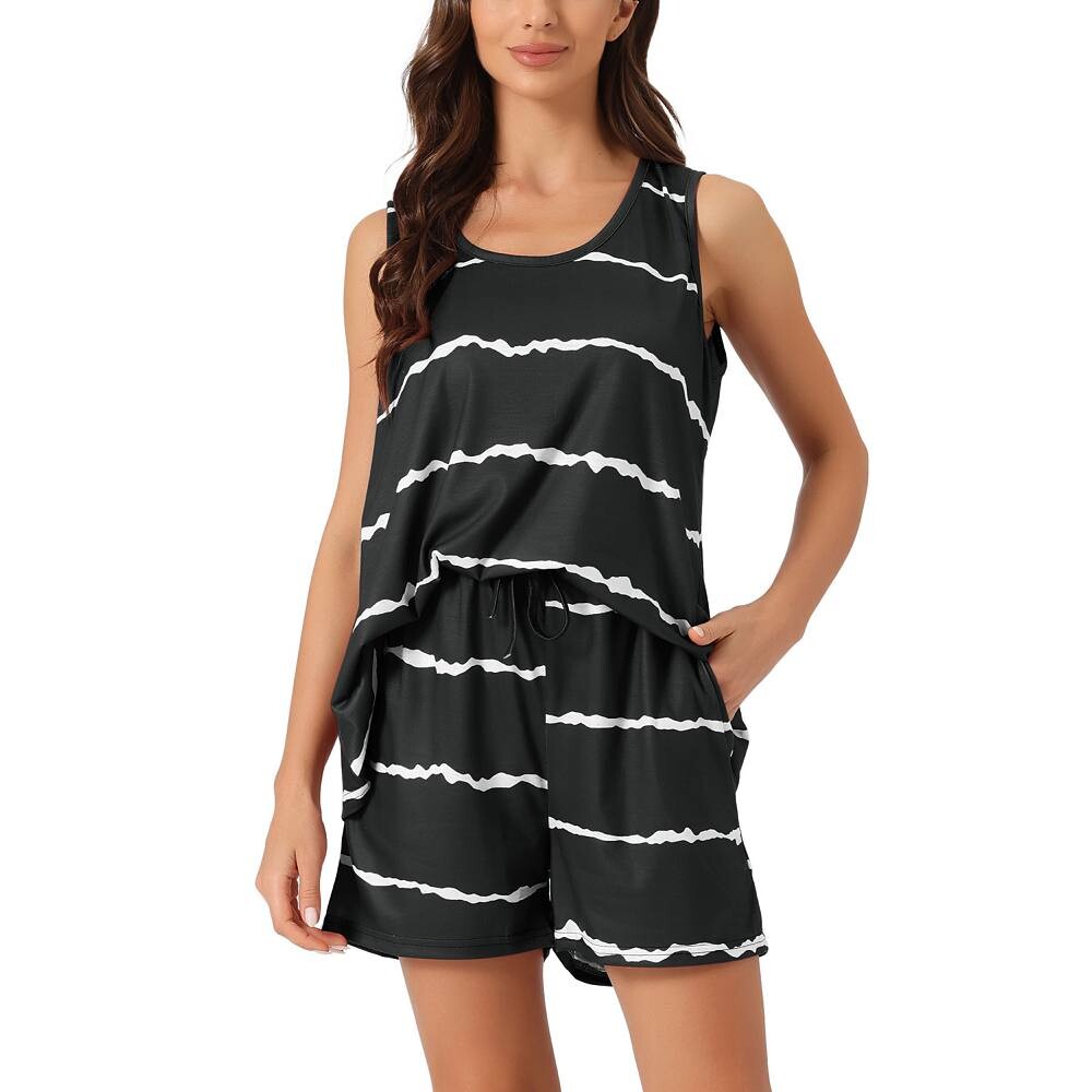 Женская полосатая рубашка без рукавов с круглым вырезом, шорты, пижамный комплект, одежда для сна из 2 предметов Cheibear, черный
Женская полосатая рубашка без рукавов с круглым вырезом, шорты, пижамный комплект, одежда для сна из 2 предметов Cheibear, черный