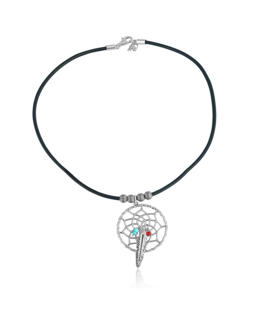 Ожерелье-ловец снов из стерлингового серебра Kingman с бирюзой и красным кораллом, в черном кожаном исполнении, длина 17 дюймов American West Jewelry, No Color
Ожерелье-ловец снов из стерлингового серебра Kingman с бирюзой и красным кораллом, в черном кожаном исполнении, длина 17 дюймов American West Jewelry, No Color