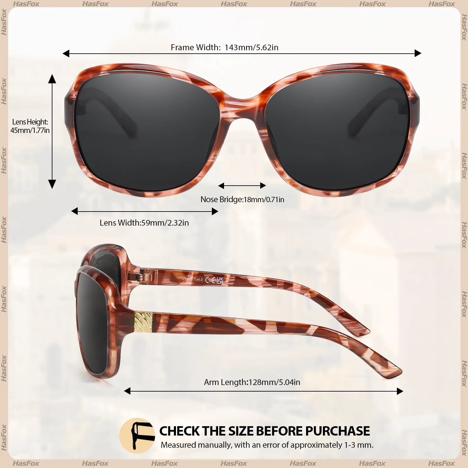 Женские солнцезащитные очки HASFOX Small Wrap | Поляризованные линзы и защита от УФ-излучения UV400 | Легкие овальные очки в стиле Jackie-O, C05 Bright Tortoiseshell
Женские солнцезащитные очки HASFOX Small Wrap | Поляризованные линзы и защита от УФ-излучения UV400 | Легкие овальные очки в стиле Jackie-O, C05 Bright Tortoiseshell