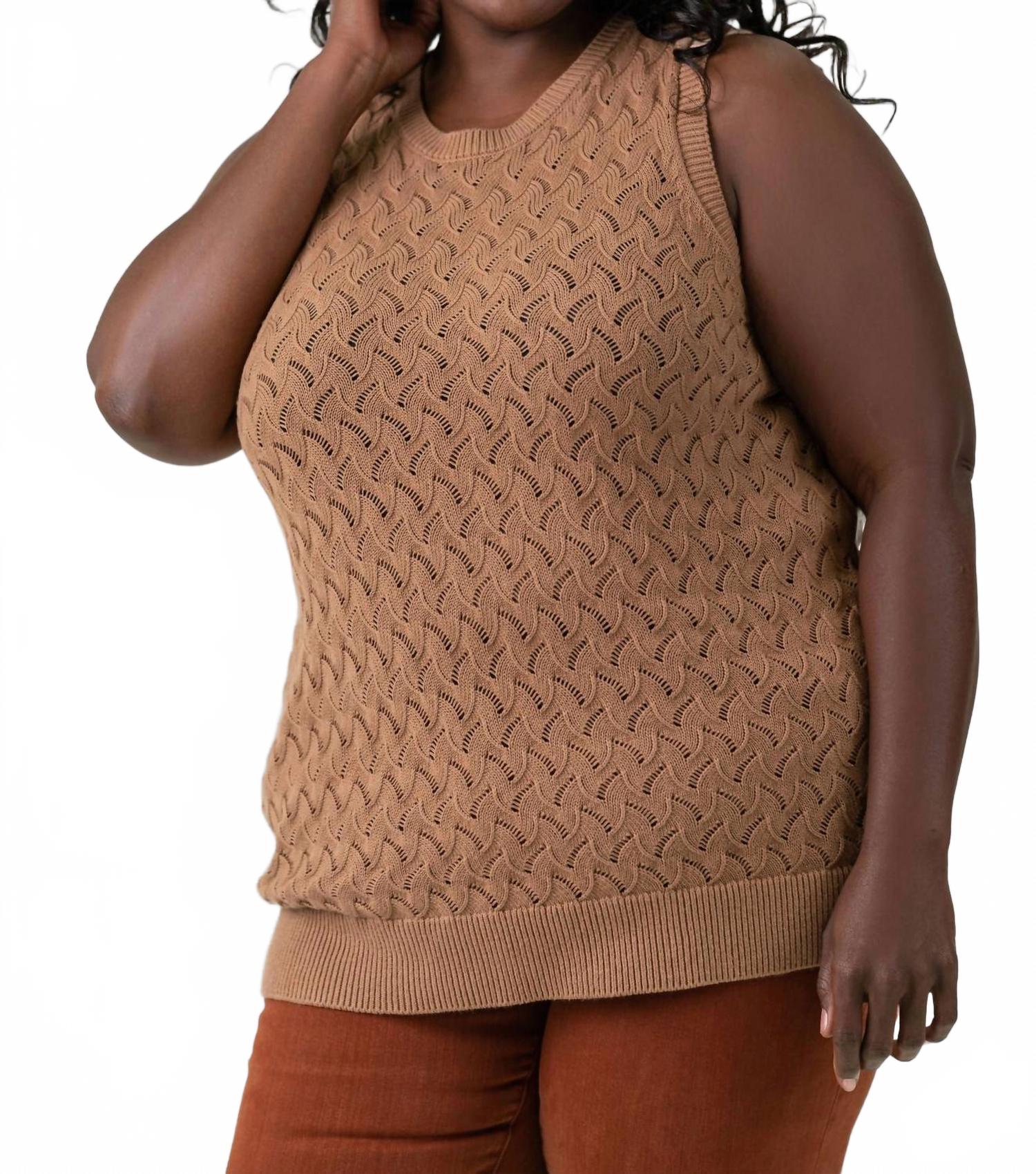 Хлопковая кашемировая майка с ажурной вязкой в верблюжьем цвете Minnie Rose, коричневый
Хлопковая кашемировая майка с ажурной вязкой в верблюжьем цвете Minnie Rose, коричневый