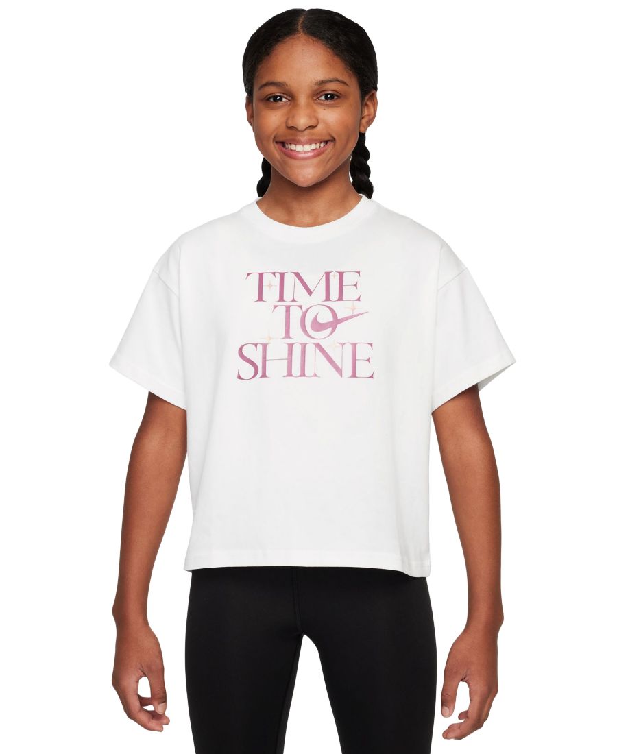 Хлопковая футболка с графическим принтом "Время блистать" от Big Girls Sportswear Nike, White
Хлопковая футболка с графическим принтом "Время блистать" от Big Girls Sportswear Nike, White