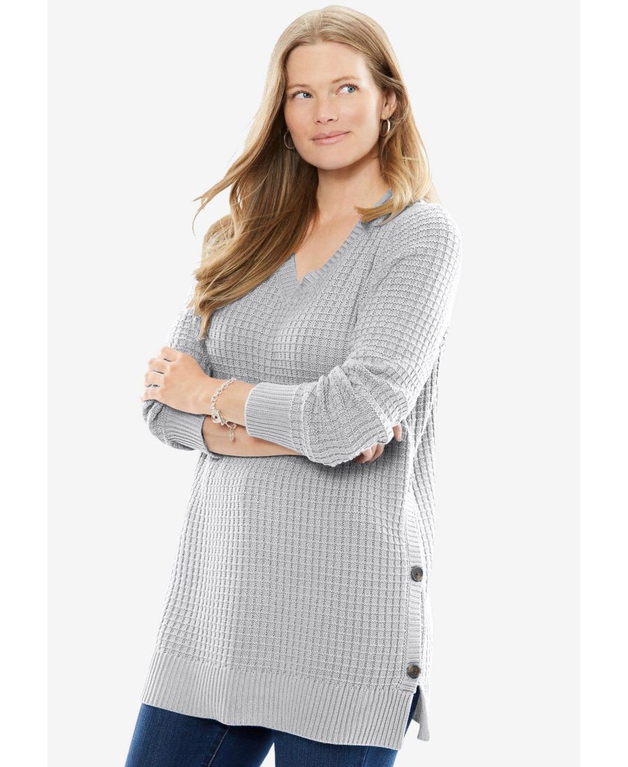Свитер большого размера с V-образным вырезом и боковой застежкой, вафельной вязки Woman Within, Heather grey
Свитер большого размера с V-образным вырезом и боковой застежкой, вафельной вязки Woman Within, Heather grey