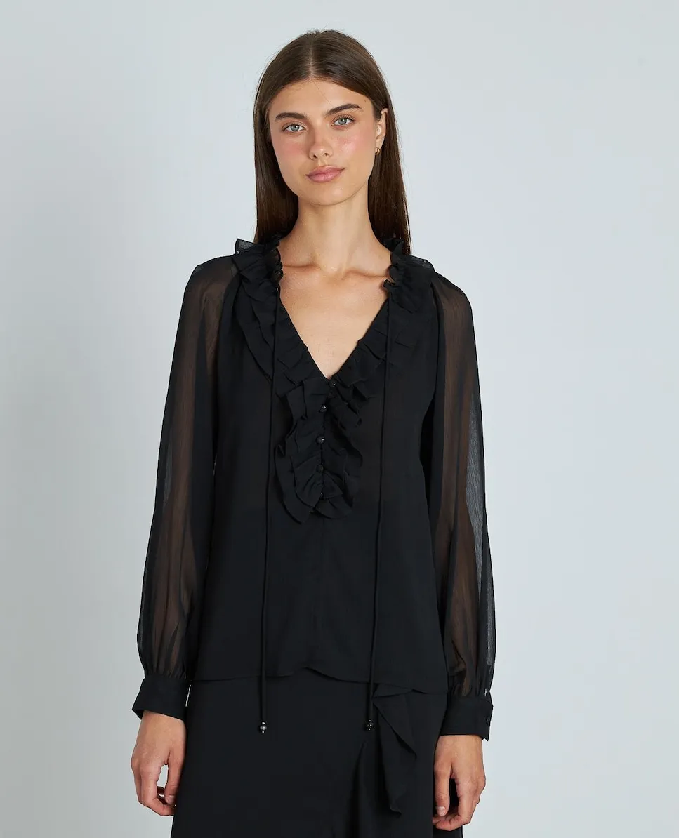 Женская блузка с оборками и застежкой на пуговицы спереди Alma en Pena, черный
Женская блузка с оборками и застежкой на пуговицы спереди Alma en Pena, черный