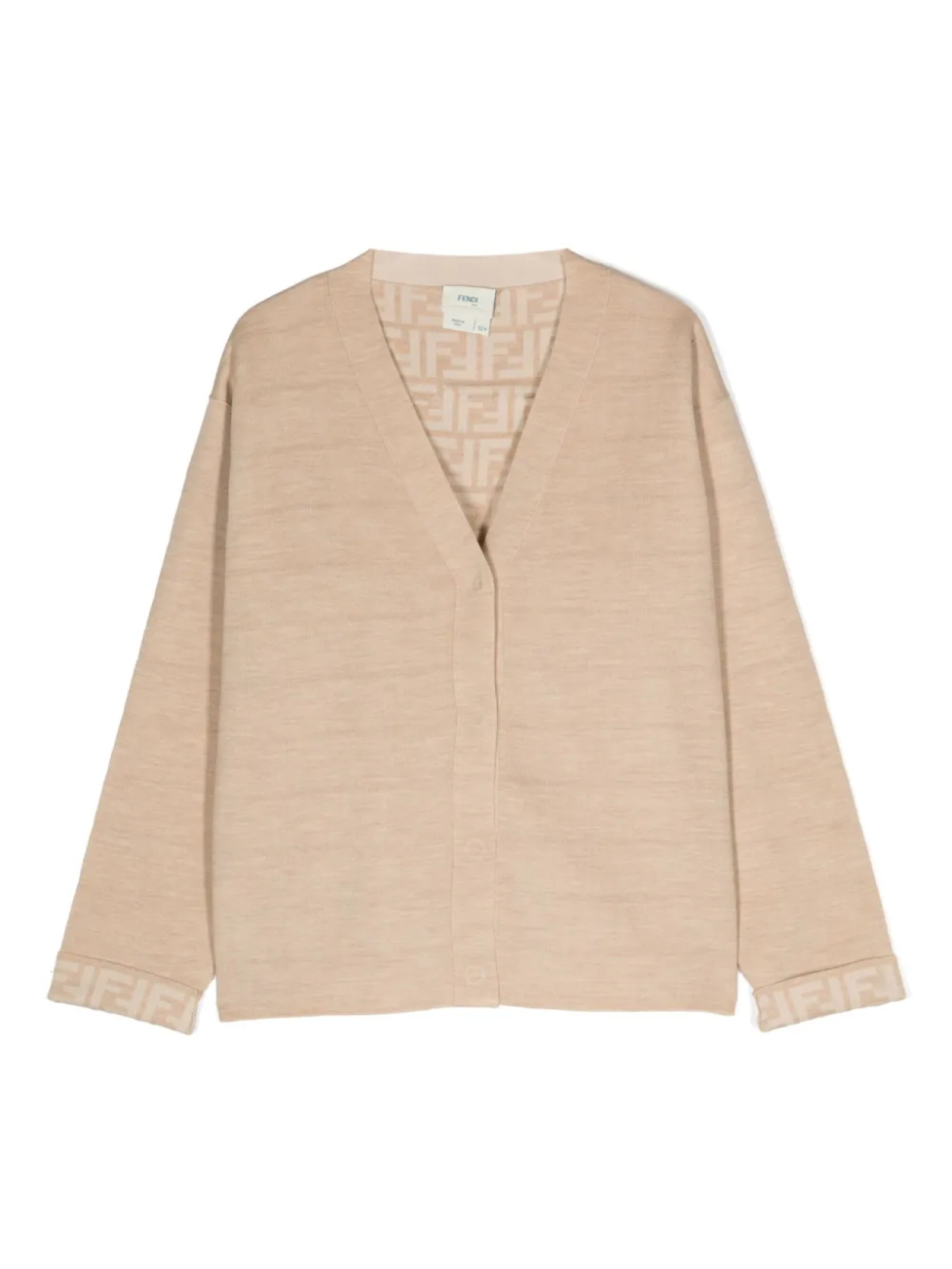 Двусторонний кардиган с логотипом FF Fendi Kids, нейтральный 
Двусторонний кардиган с логотипом FF Fendi Kids, нейтральный