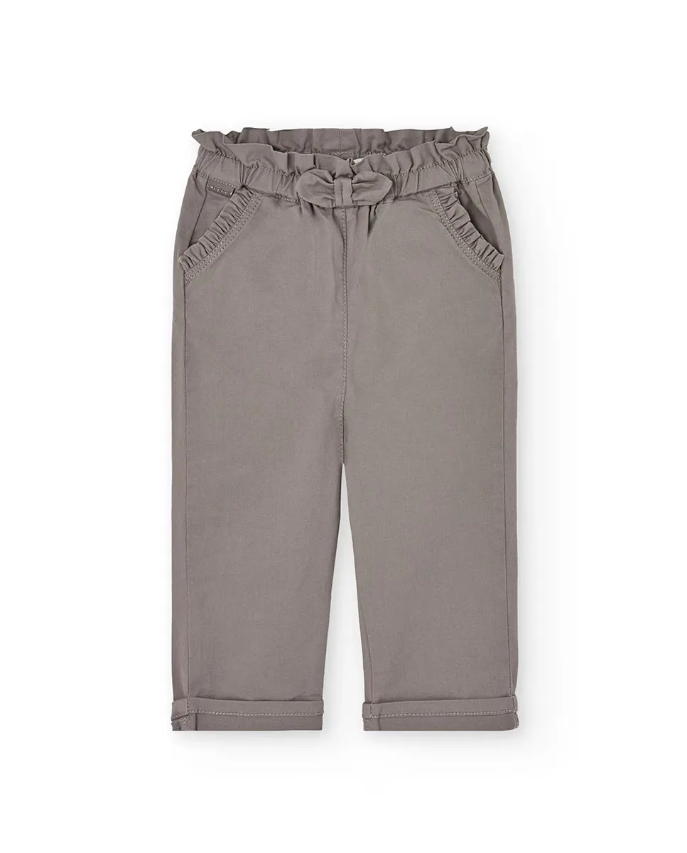 Брюки прямые однотонные для девочки с эластичным поясом Boboli, коричневый 
Брюки прямые однотонные для девочки с эластичным поясом Boboli, коричневый