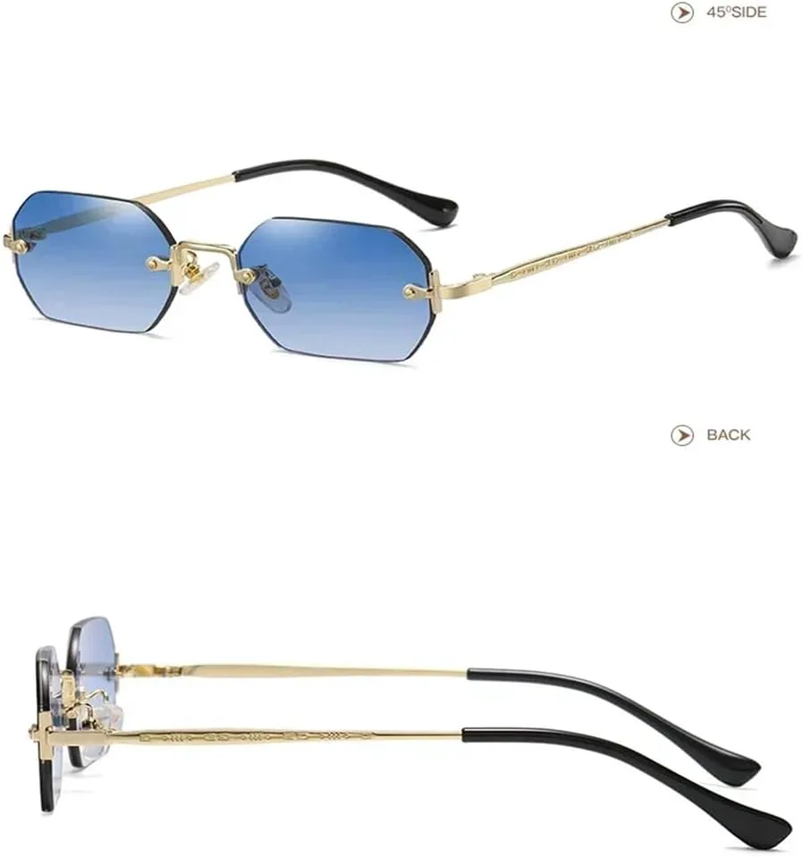 Солнцезащитные очки без оправы, прямоугольной формы, маленькие, мужские и женские, металлические, золотистые, многоугольные, синие, UV400, без оправы KTUCN, Gold Pink
Солнцезащитные очки без оправы, прямоугольной формы, маленькие, мужские и женские, металлические, золотистые, многоугольные, синие, UV400, без оправы KTUCN, Gold Pink