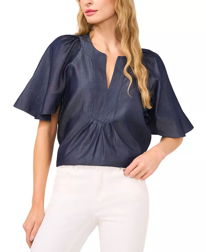 Женский топ с коротким рукавом-фонариком и V-образным вырезом CeCe, синий
Женский топ с коротким рукавом-фонариком и V-образным вырезом CeCe, синий