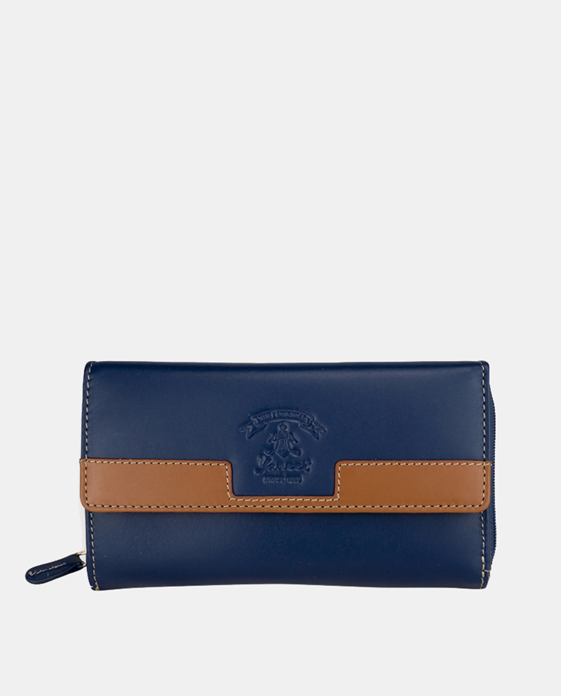 Большой женский кошелёк YANCCI из кожи с фиолетовым украшением на ремешке Yancci, синий 
Большой женский кошелёк YANCCI из кожи с фиолетовым украшением на ремешке Yancci, синий