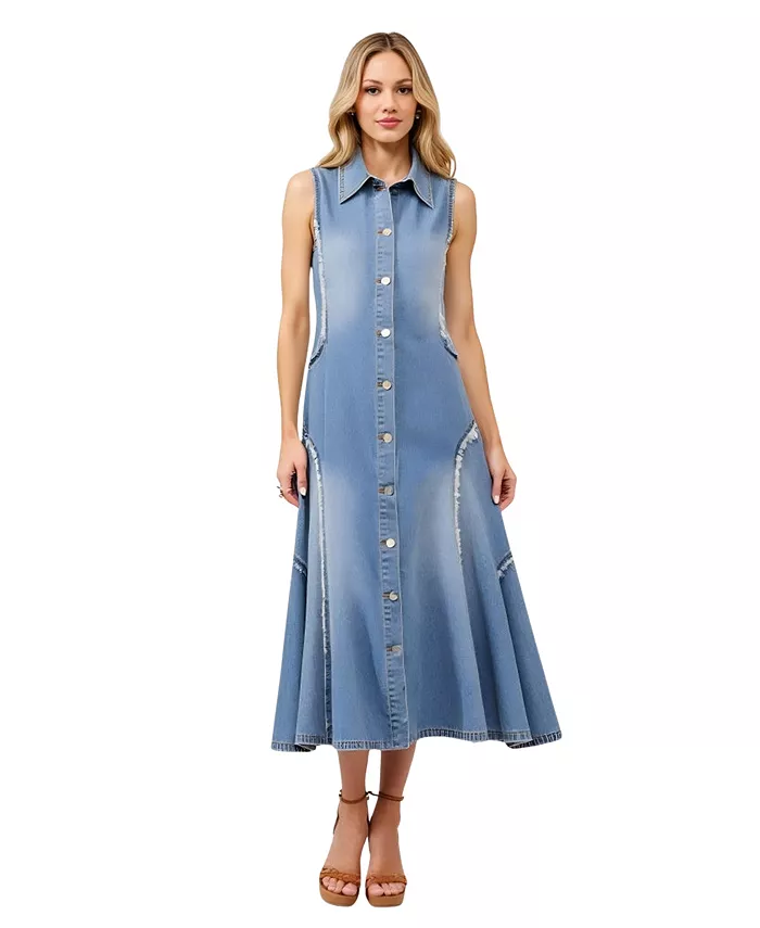 Женское платье миди без рукавов с бахромой на пуговицах спереди Modenaire, синий
Женское платье миди без рукавов с бахромой на пуговицах спереди Modenaire, синий