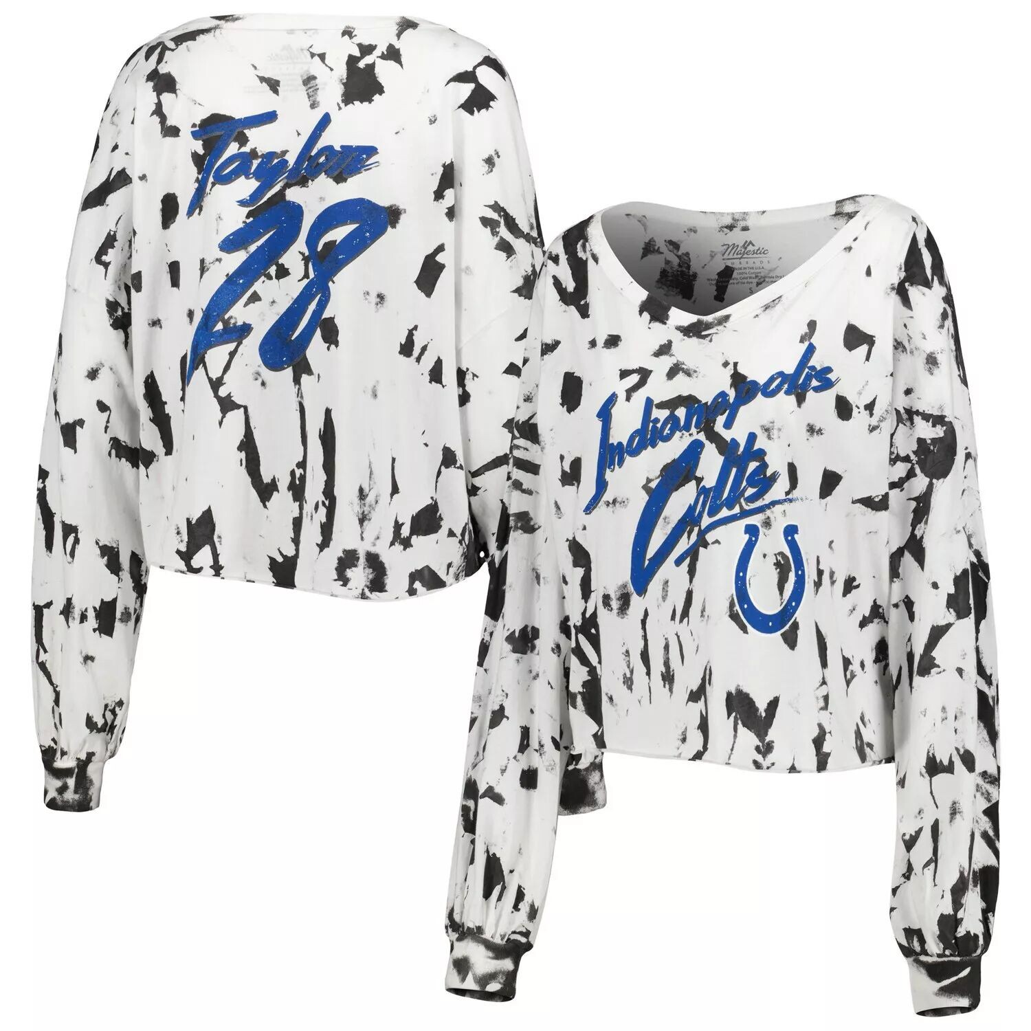 Женская футболка Majestic Threads Jonathan Taylor White Indianapolis Colts с открытыми плечами и тай-дай, имя и номер, укороченная футболка с длинными рукавами и v-образным вырезом Majestic
Женская футболка Majestic Threads Jonathan Taylor White Indianapolis Colts с открытыми плечами и тай-дай, имя и номер, укороченная футболка с длинными рукавами и v-образным вырезом Majestic