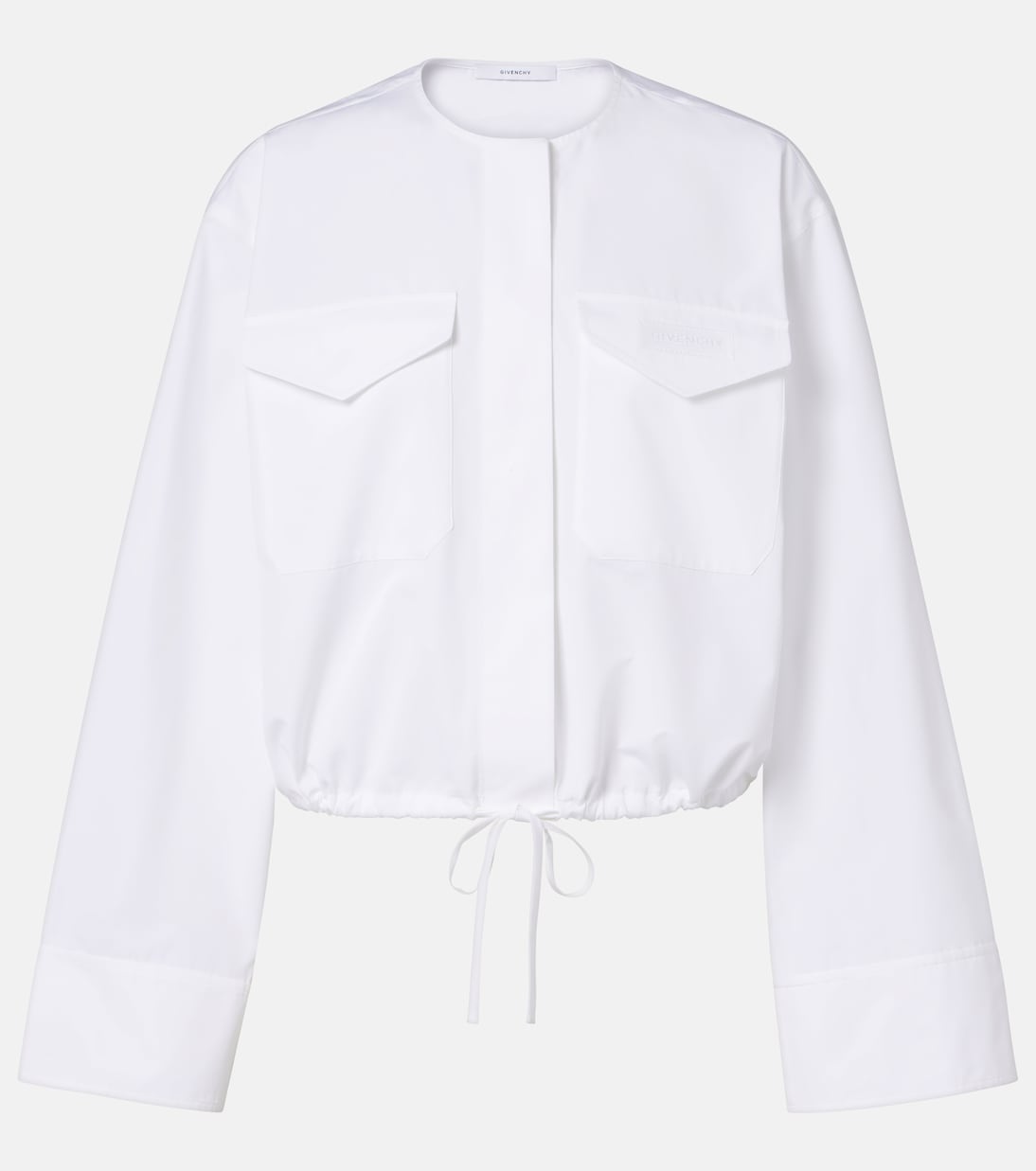 Укороченная рубашка из хлопкового поплина с логотипом Givenchy, белый 
Укороченная рубашка из хлопкового поплина с логотипом Givenchy, белый
