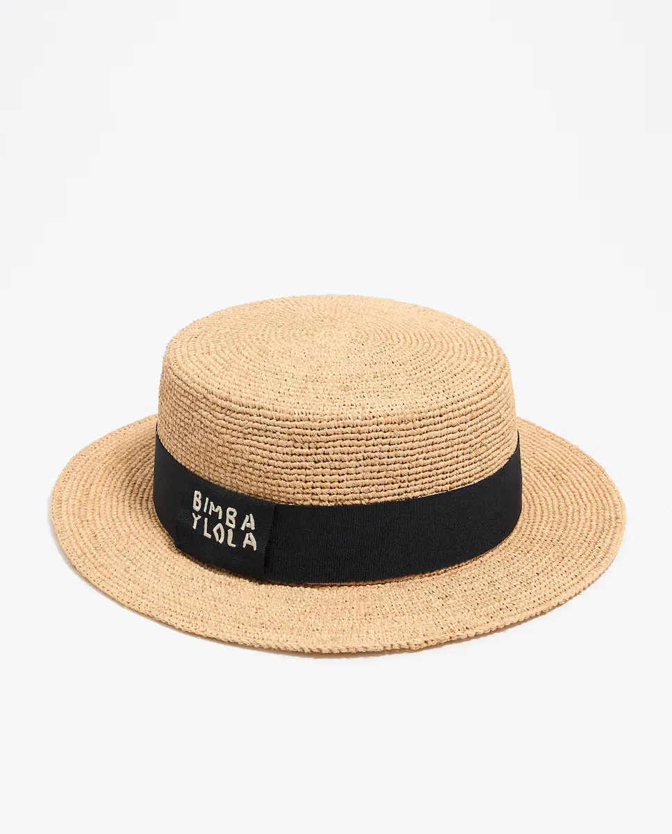 Женская широкополая шляпа-канотье из рафии Bimba y Lola, черный 
Женская широкополая шляпа-канотье из рафии Bimba y Lola, черный