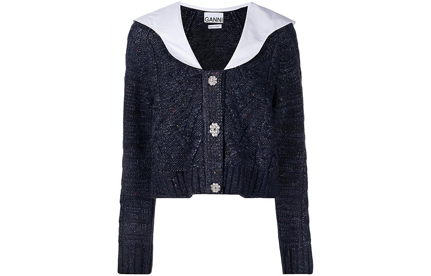 Футболка приталенная вязаная женская синяя FW21 GANNI 
Футболка приталенная вязаная женская синяя FW21 GANNI