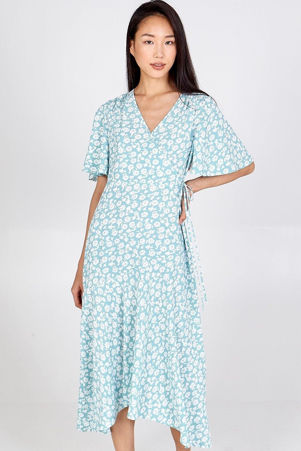 Платье миди с рукавами ангела и запахом Blue Vanilla, зеленый 
Платье миди с рукавами ангела и запахом Blue Vanilla, зеленый