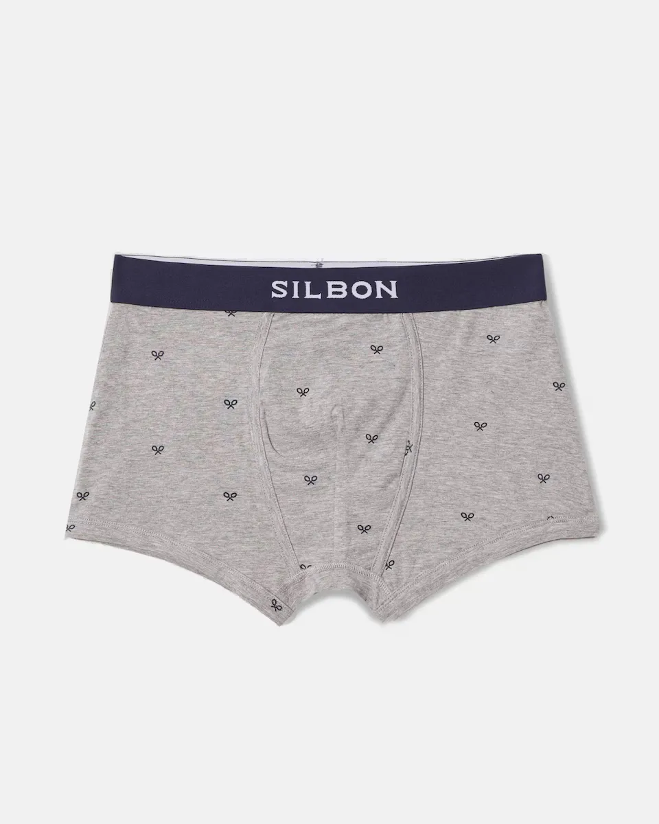 Мужские трикотажные боксерские шорты с ракетками Silbon, серый
Мужские трикотажные боксерские шорты с ракетками Silbon, серый