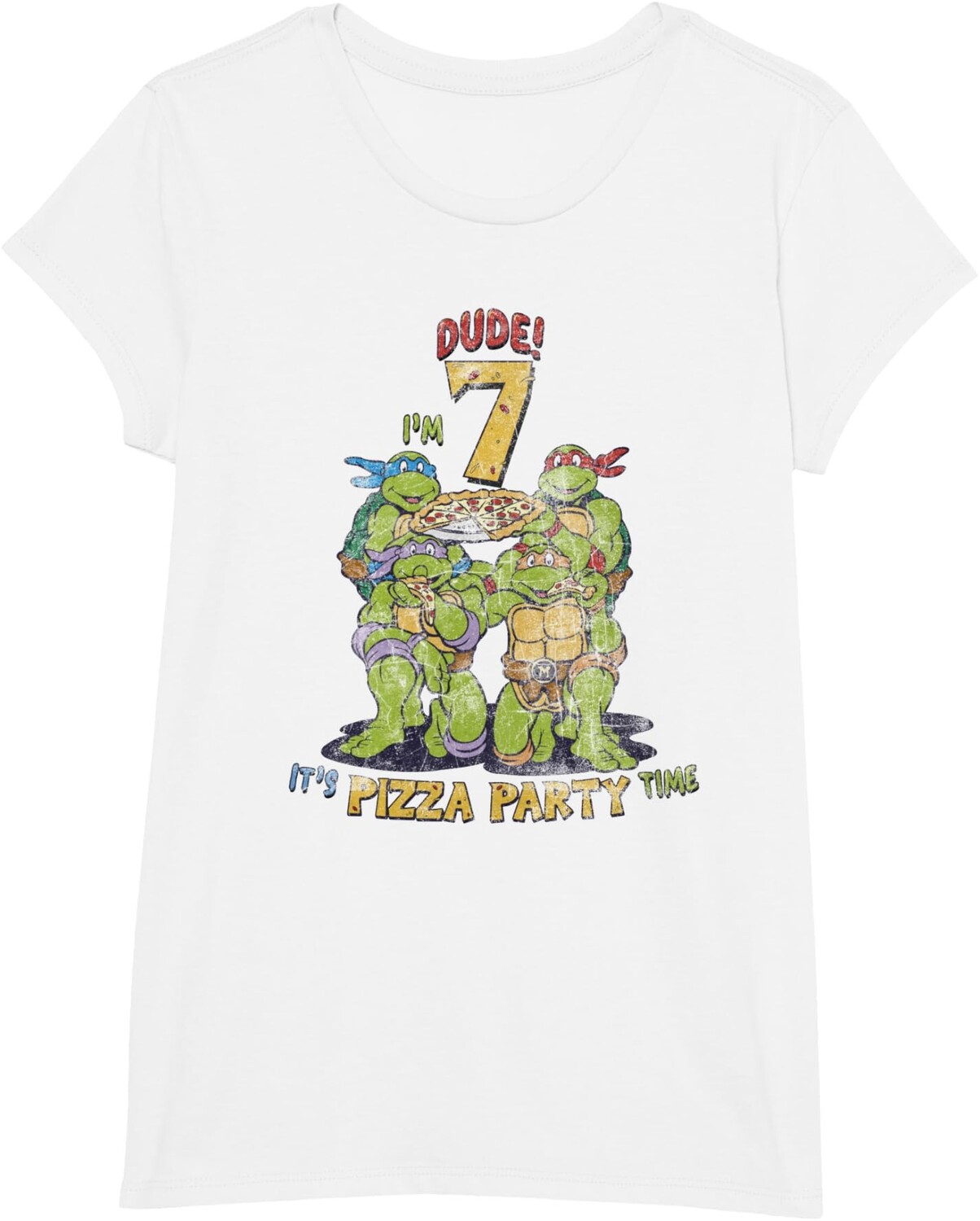 Детская футболка для девочек Teenage Mutant Ninja Turtles I'm 7 Dude Pizza Birthday Party, белый 
Детская футболка для девочек Teenage Mutant Ninja Turtles I'm 7 Dude Pizza Birthday Party, белый