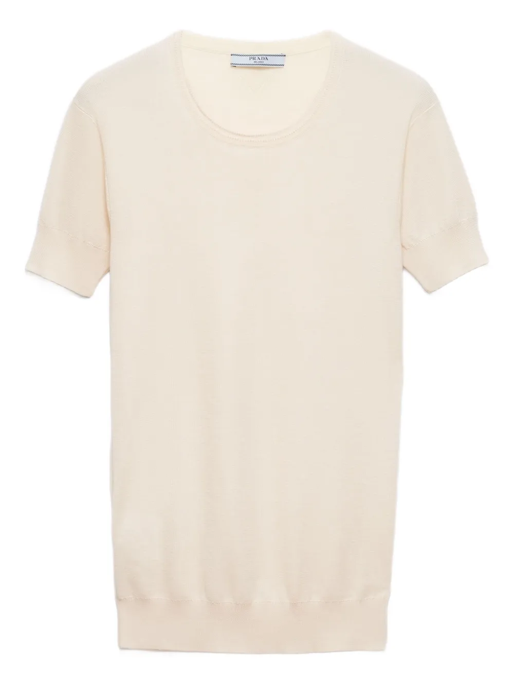 Свитер с короткими рукавами и треугольным логотипом Prada, нейтральный
Свитер с короткими рукавами и треугольным логотипом Prada, нейтральный