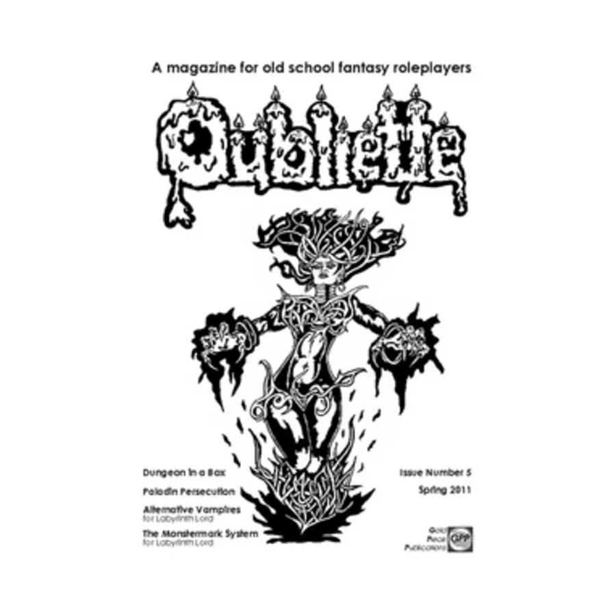#5 "Alternative Vampires for Labyrinth Lord, A Guide to Paladin Persecution, Cleric Spell Card Notes", Oubliette Magazine, мягкая обложка
#5 "Alternative Vampires for Labyrinth Lord, A Guide to Paladin Persecution, Cleric Spell Card Notes", Oubliette Magazine, мягкая обложка