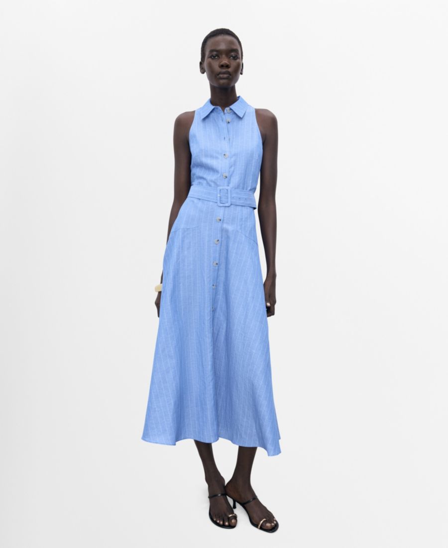 Женское полосатое платье-рубашка из льняной смеси MANGO, Blue
Женское полосатое платье-рубашка из льняной смеси MANGO, Blue