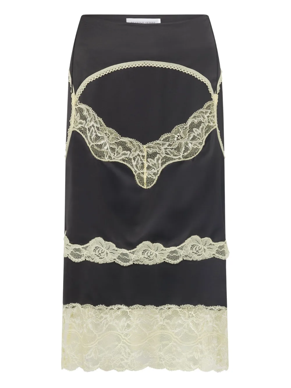 Юбка из атласа с кружевными вставками Marine Serre, черный
Юбка из атласа с кружевными вставками Marine Serre, черный
