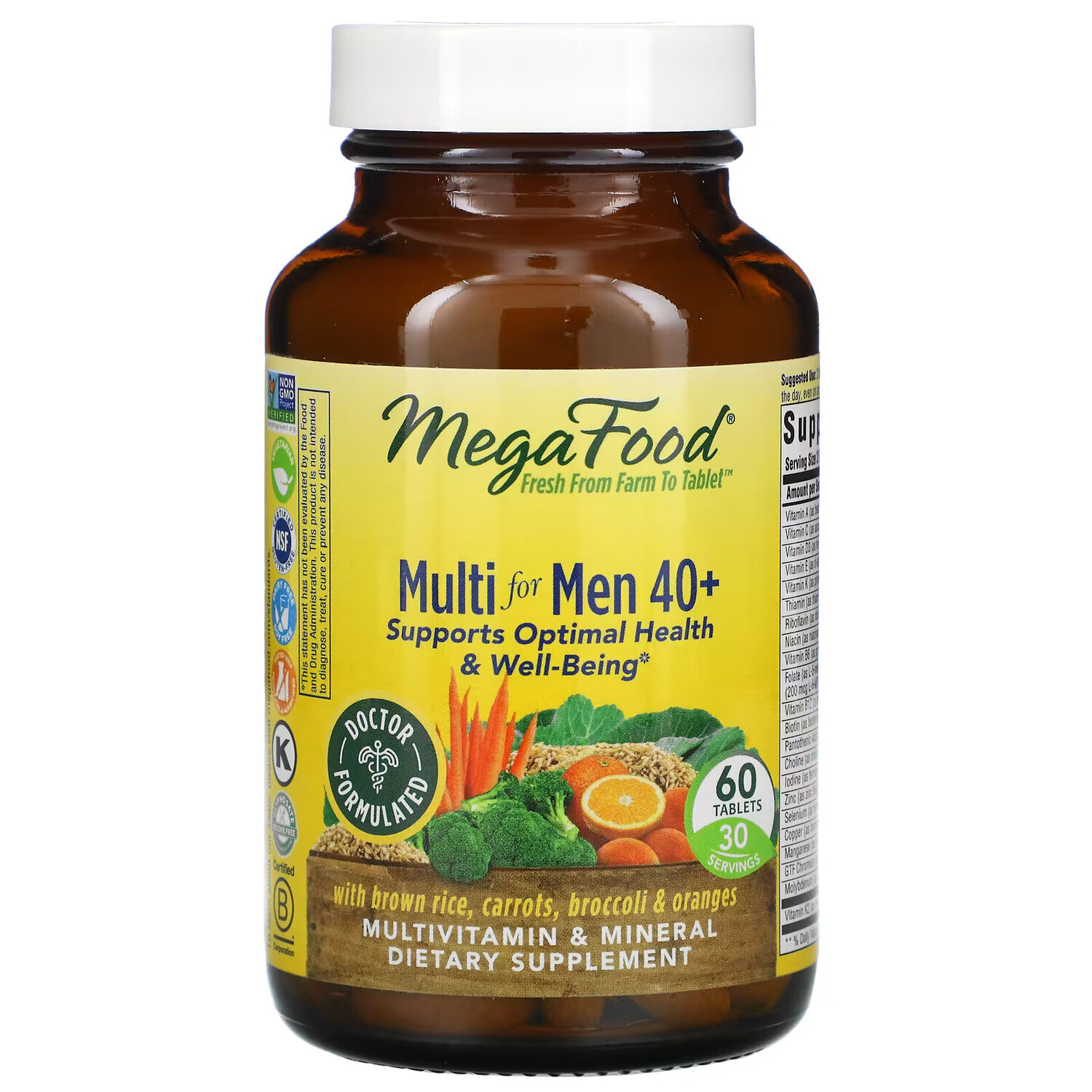 MegaFood, Multi for Men 40+, комплекс витаминов и микроэлементов для мужчин старше 40 лет, 60 таблеток
MegaFood, Multi for Men 40+, комплекс витаминов и микроэлементов для мужчин старше 40 лет, 60 таблеток