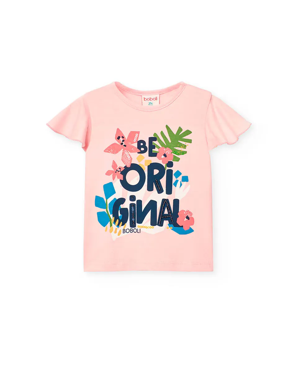 Футболка для девочек с короткими рукавами и круглым вырезом Boboli, цвет Rosa 
Футболка для девочек с короткими рукавами и круглым вырезом Boboli, цвет Rosa